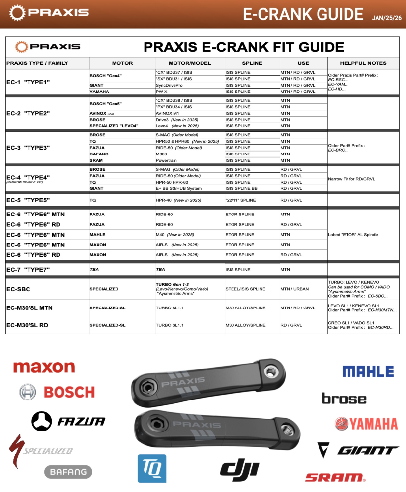 Praxis E-Bike Kurbelarme – Type 3 – Aluminium (MTN), 165 mm.