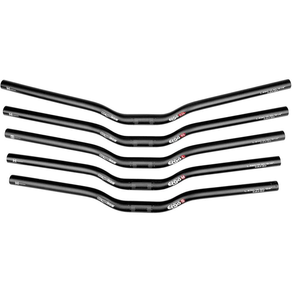 Ergotec Lenker, Bar ERGO S, 25.4 Width:570 Rise:30 Grip-L:170 BackSweep:8° AL6061 black-sand L5
