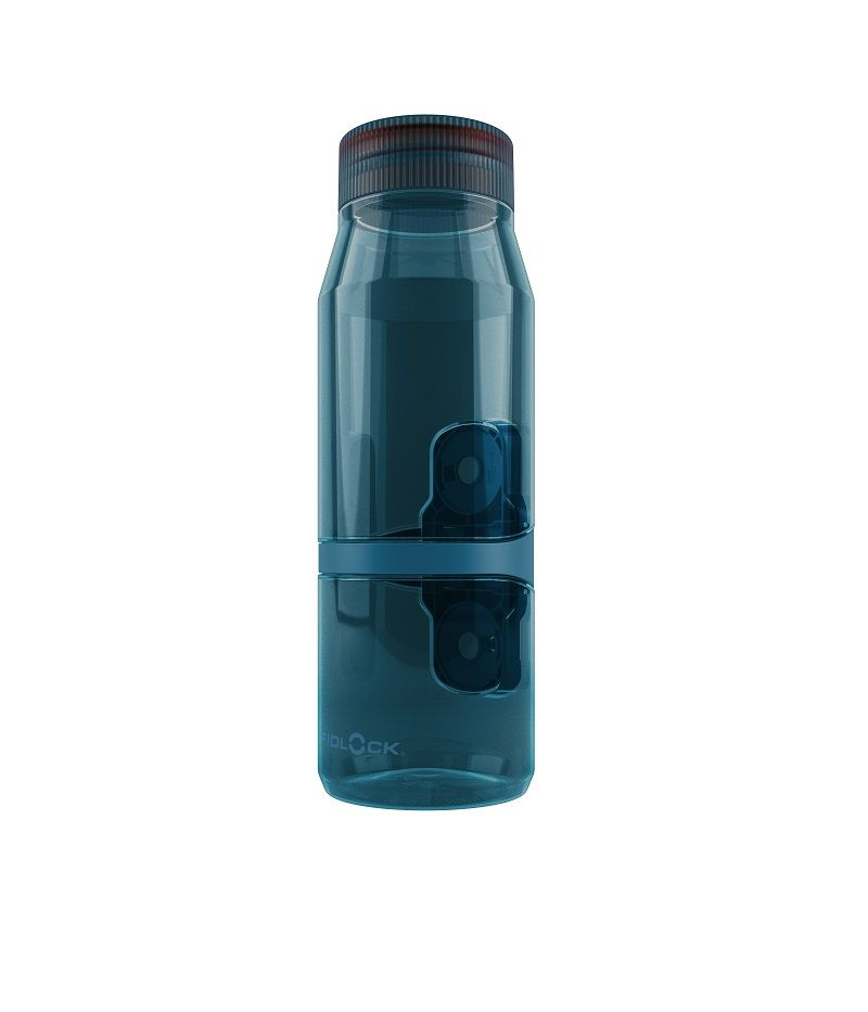 Fidlock TWIST Trinkflasche 700 ml Life, Set (mit Bottle Connector, mit Bike Base). Clear Dark Blue.